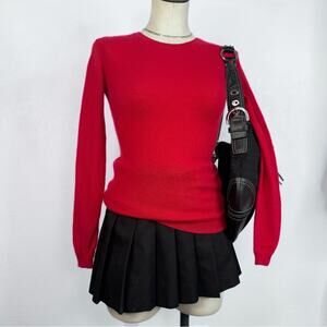 Cashmere Red Fitted Crew Neck Sweater Size XS Tahari Pure Luxe Office Christmas